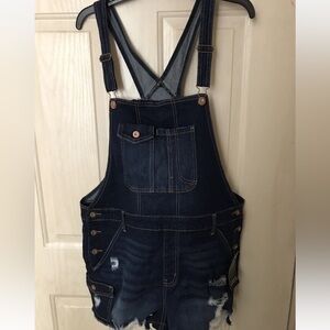 No Boundaries Women's Dark Blue Denim Overall Shorts